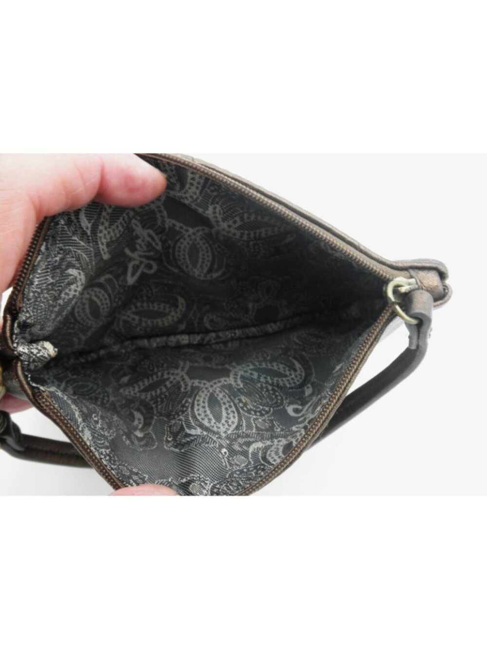 Sharif Pearlized Bronze Leather Wristlet Pouch Very Good Condition - Picture 4 of 14
